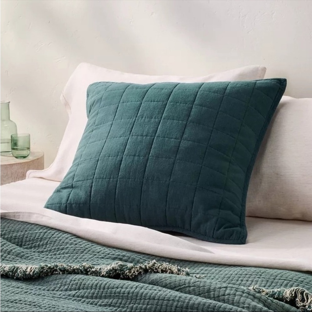 Casaluna Green Quilted Linen Pillowcases for Luxurious Bedding (Set of 2)